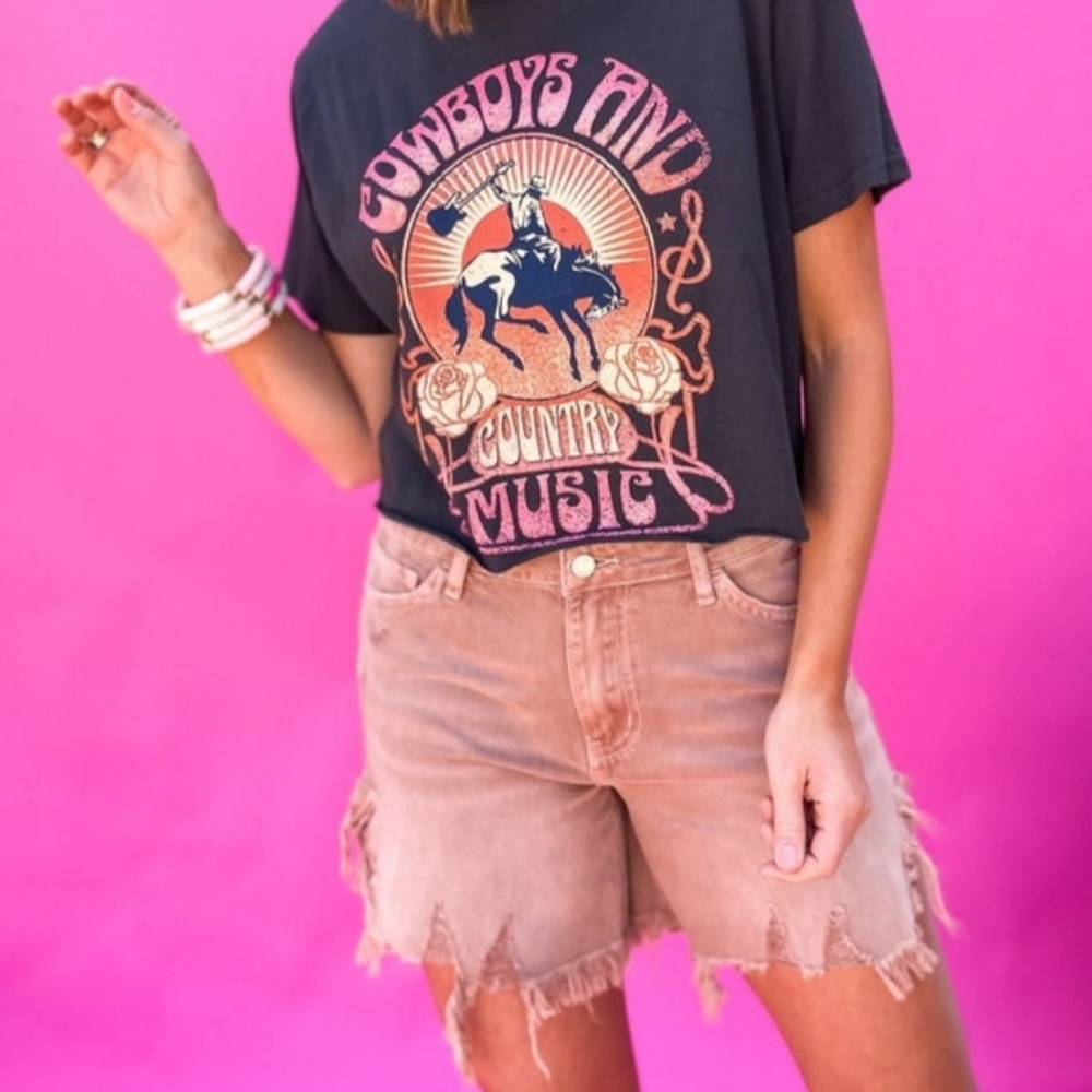 VERVET rust high rise washed slit denim shorts